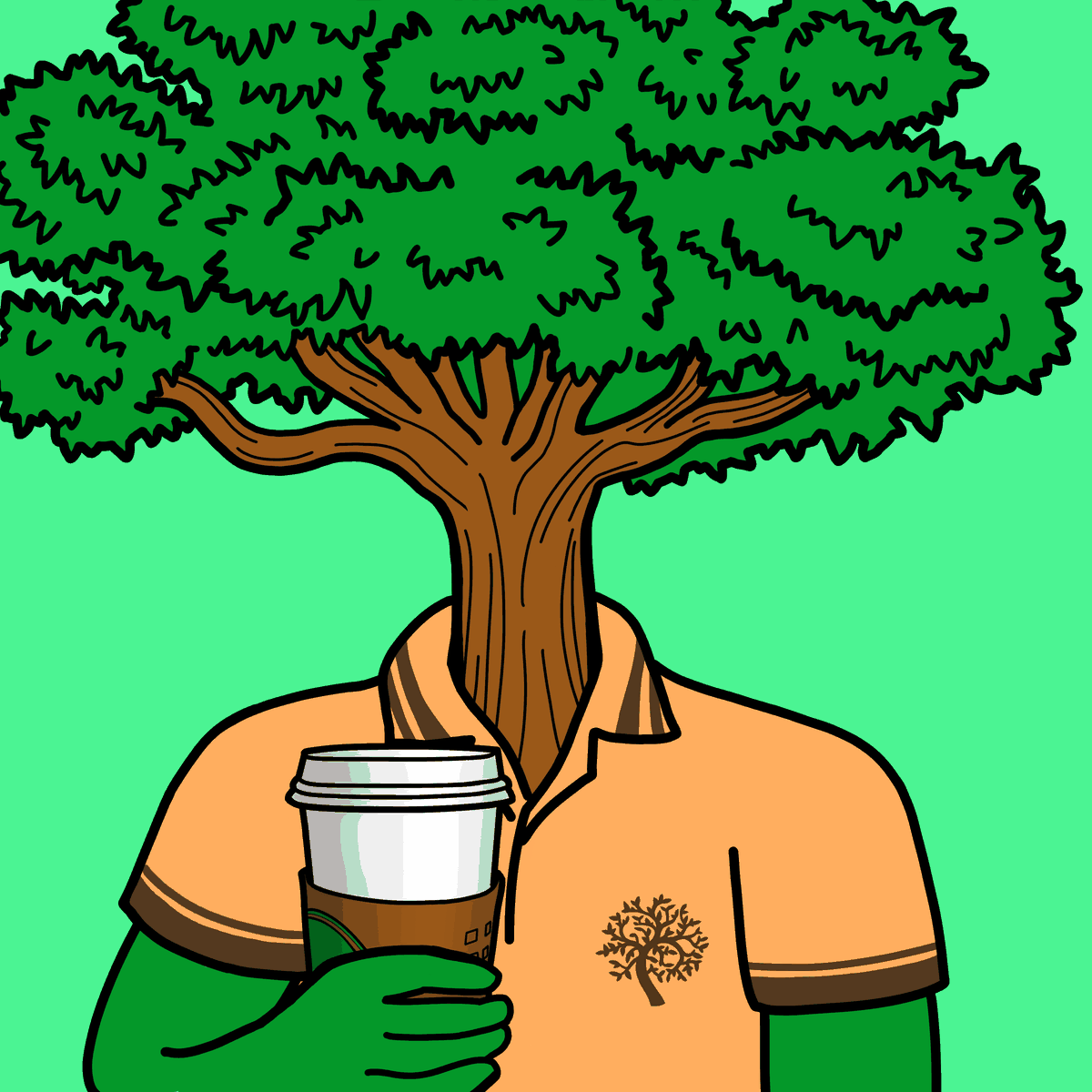Drinking Trees #0002 — Percy, a Oak drinking Coffee.