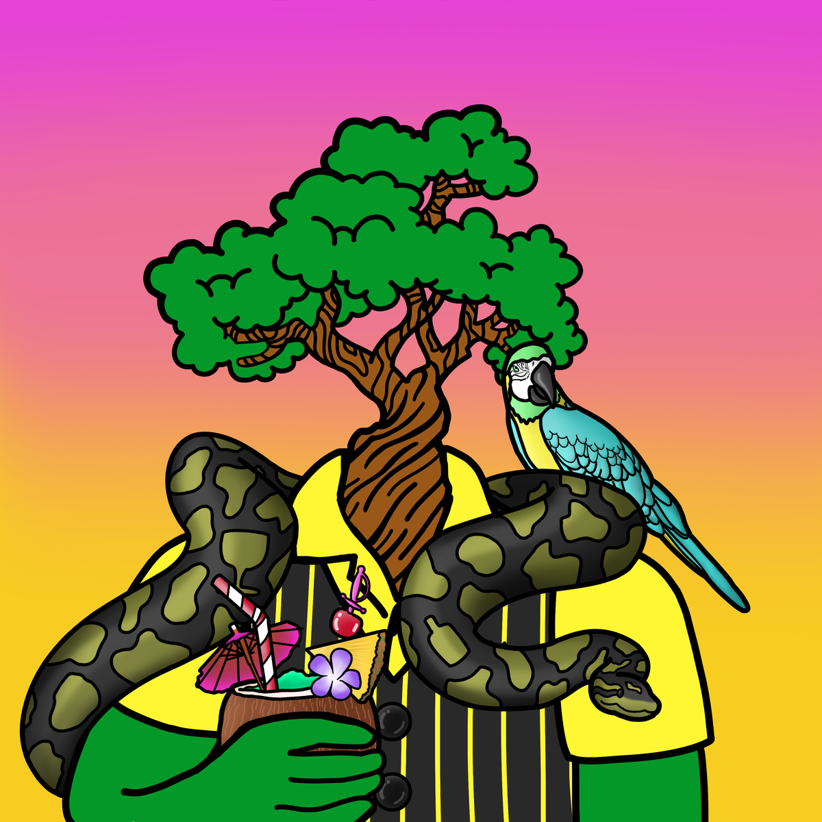 Drinking Trees #0004 — Lorne, a Bonsai drinking Coconut Cocktail.